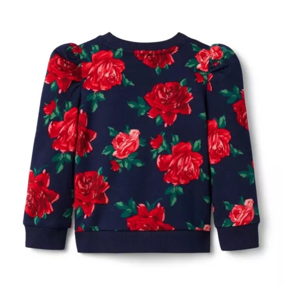 Janie and Jack x American Girl Navy Sweatshirt with Red Floral Rose Print Sz 7